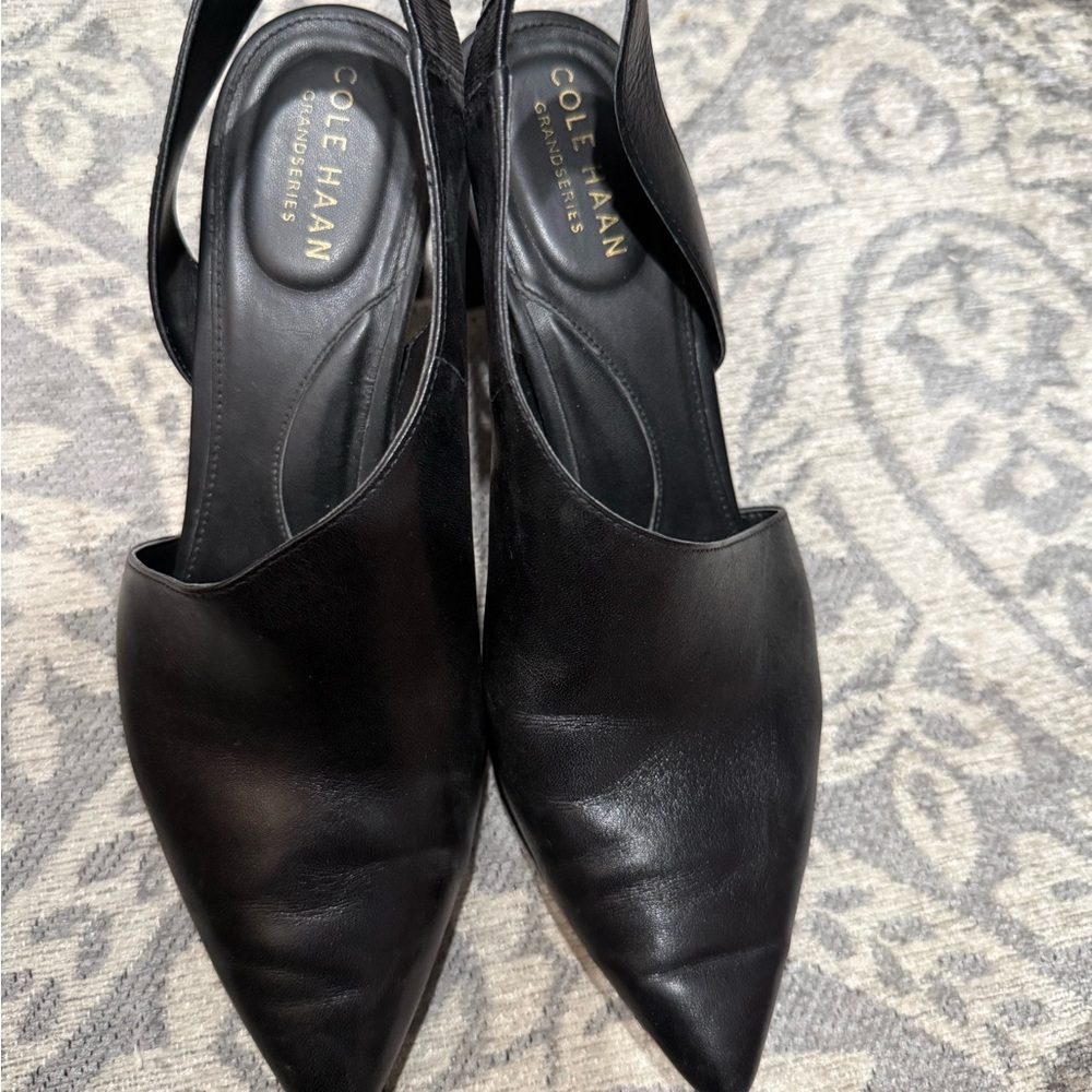 Cole Haan Grande Series Black Leather Pointed Toe Heels
